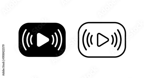 Wireless Streaming Play Button Icon - Audio and Video Broadcast Symbol