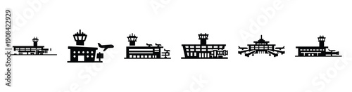 Vector set illustration of airport terminal icons. Simple transport silhouette icon design collection.