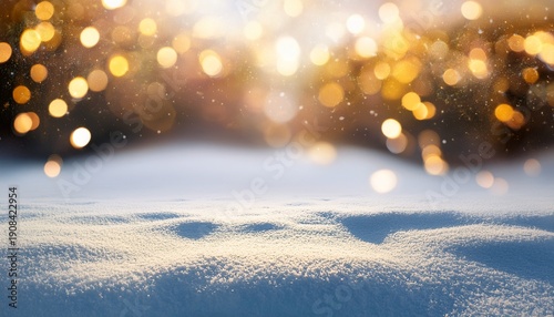 Abstract Magic Winter Landscape With Snow And Golden Bokeh Lights Banner Panorama