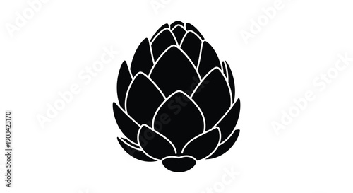 A minimalist black and white illustration depicts a single artichoke showcasing its layered scale like structure high quality professional detailed modern