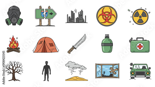 Collection of survival and emergency icons