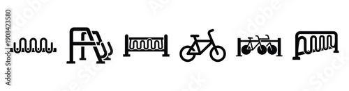 Vector set illustration of bicycle rack icons. Simple transport silhouette icon design collection.