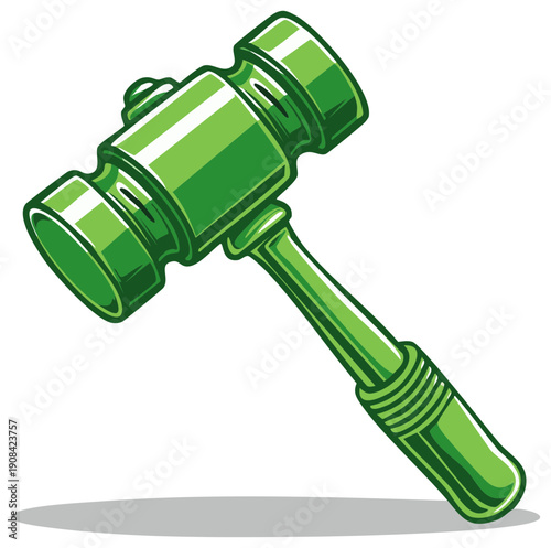 Green judge gavel with glossy finish and shadow