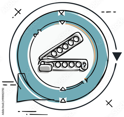Stylized doodle staple remover tool in a modern round frame illustration