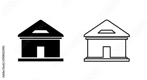 House Home Building Icon Set: Solid Glyph and Outline for Real Estate and Residential Property
