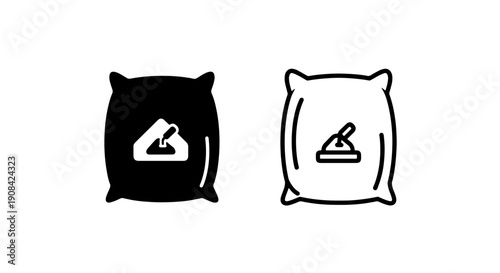 Cement Sack Bag Icon with Trowel for Construction Materials and Building Supply
