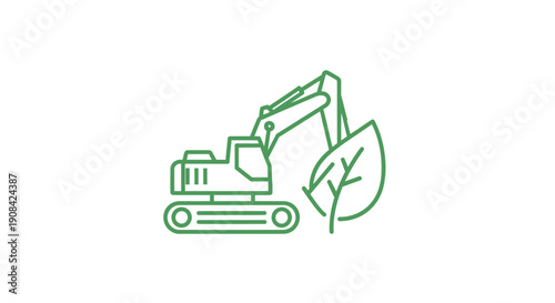 Simple green excavator icon with leaf symbolizing eco-friendly construction.