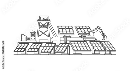 Renewable Energy Installation with Solar Panels and Machinery.