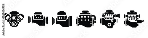 Vector set illustration of car engine icons. Simple transport silhouette icon design collection.