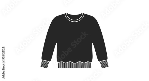 A minimalist black sweater illustration features a ribbed neckline cuffs and hemline against a white background high quality