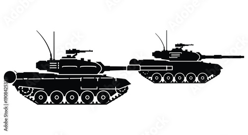 A stark depiction of two main battle tanks in profile showcasing military hardware as a silhouette high quality
