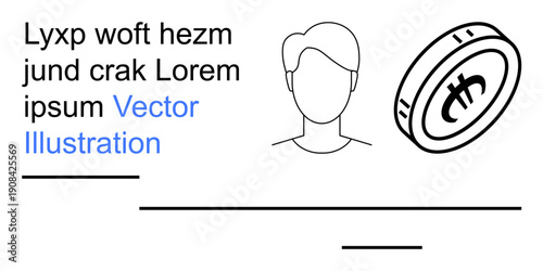 Cryptocurrency, digital transactions, blockchain, financial technology, anonymity, online economy. Outline of a person and a bitcoin coin. Cryptocurrency and digital transactions concept
