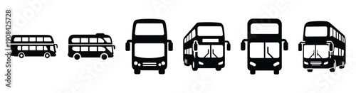 Vector set illustration of double decker bus icons. Simple transport silhouette icon design collection.