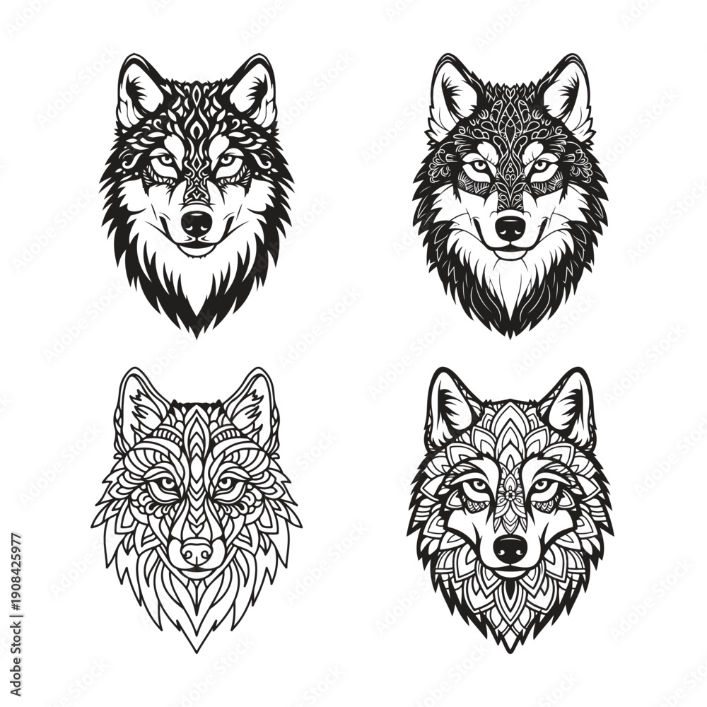 Obraz premium Wolf Head Mandala Design Silhouette Vector Illustration Art