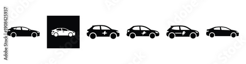 Vector set illustration of electric car icons. Simple transport silhouette icon design collection.
