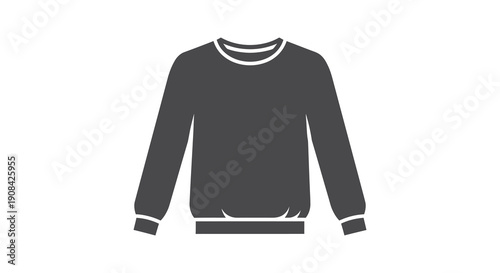 A simple black and white illustration depicts a classic long sleeved crewneck sweatshirt isolated on white high quality professional