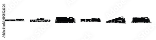 Vector set illustration of freight train icons. Simple transport silhouette icon design collection.