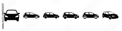 Vector set illustration of hatchback car icons. Simple transport silhouette icon design collection.