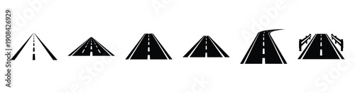 Vector set illustration of highway road icons. Simple transport silhouette icon design collection.