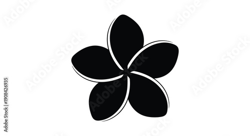 A simple black and white illustration depicts a five petal flower likely a plumeria on a white background high quality professional