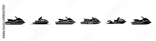 Vector set illustration of jet ski icons. Simple transport silhouette icon design collection.