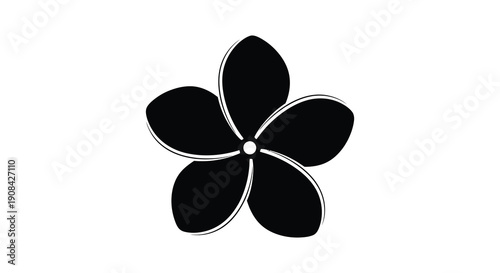 A minimalist depiction of a black flower with five rounded petals and a central dot high quality professional