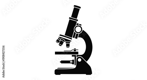 A striking black silhouette depicts a detailed scientific microscope showcasing precision and technology silhouette high quality professional modern