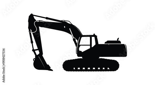 A stark black silhouette of a heavy duty excavator machine showcasing its powerful construction design silhouette high quality professional
