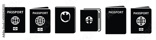 Vector set illustration of passport icons. Simple transport silhouette icon design collection.