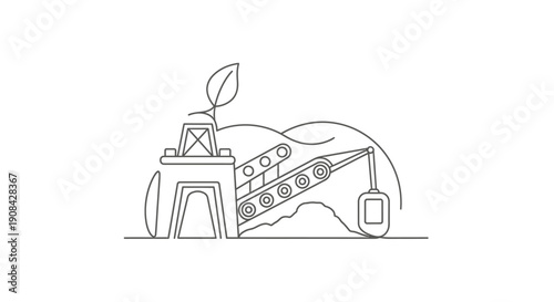 Continuous line drawing of a car with a gas pump and a leaf.