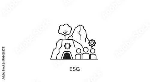 Simple line art illustration of ESG concept with people and nature.