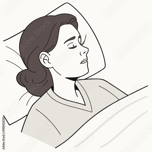 Woman lying in bed with brown hair and closed eyes