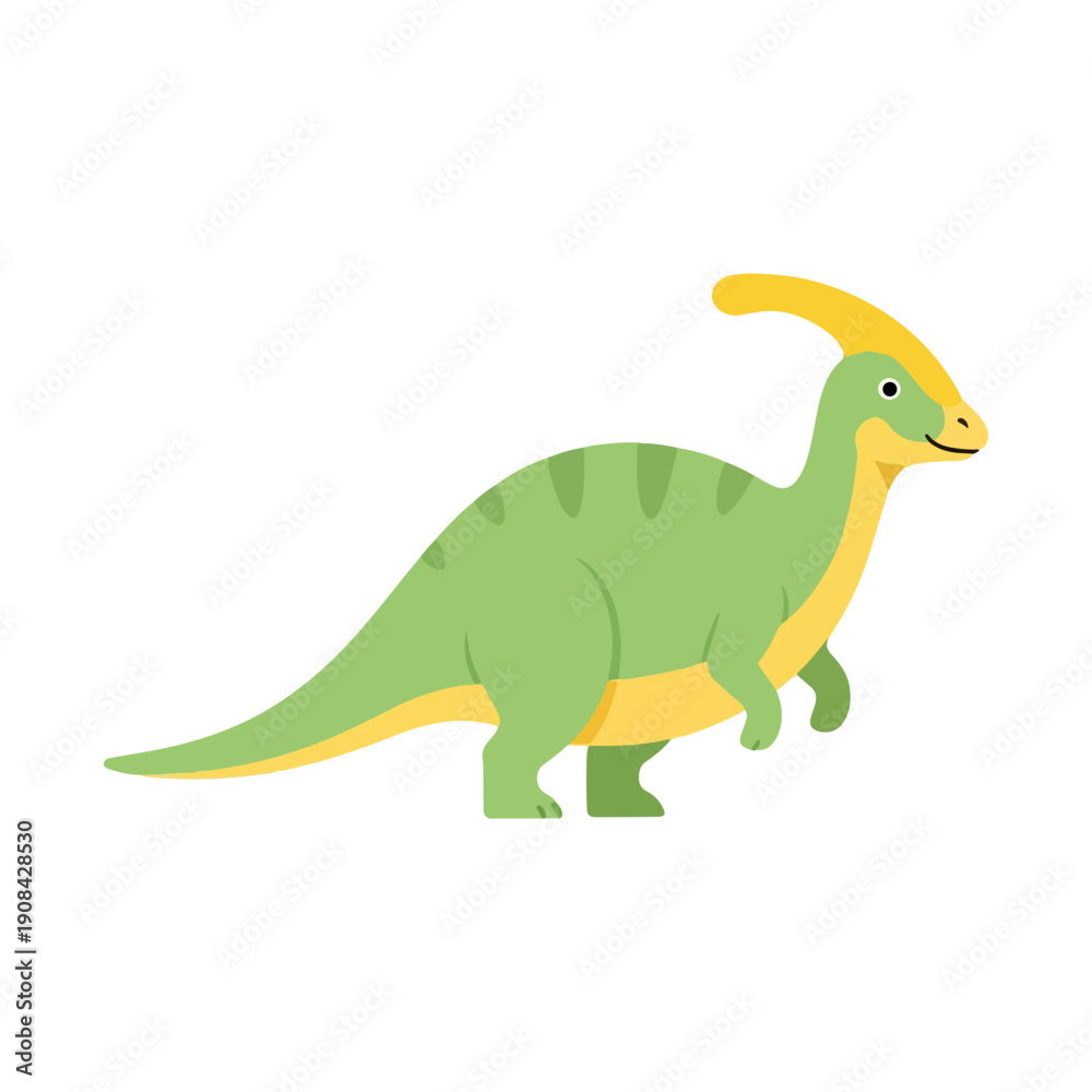 Fototapeta premium Cute Cartoon Parasaurolophus Dinosaur Vector Illustration