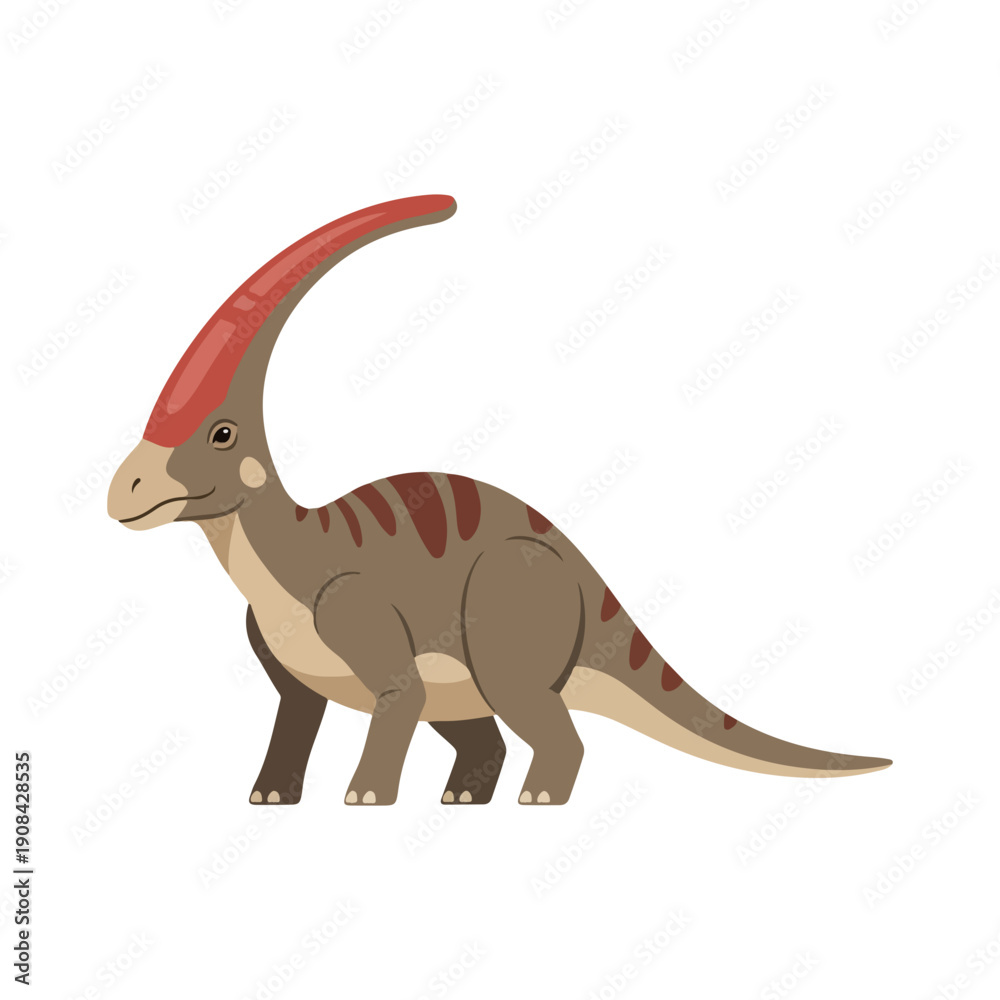 Fototapeta premium Parasaurolophus Dinosaur Cartoon Illustration Isolated Vector