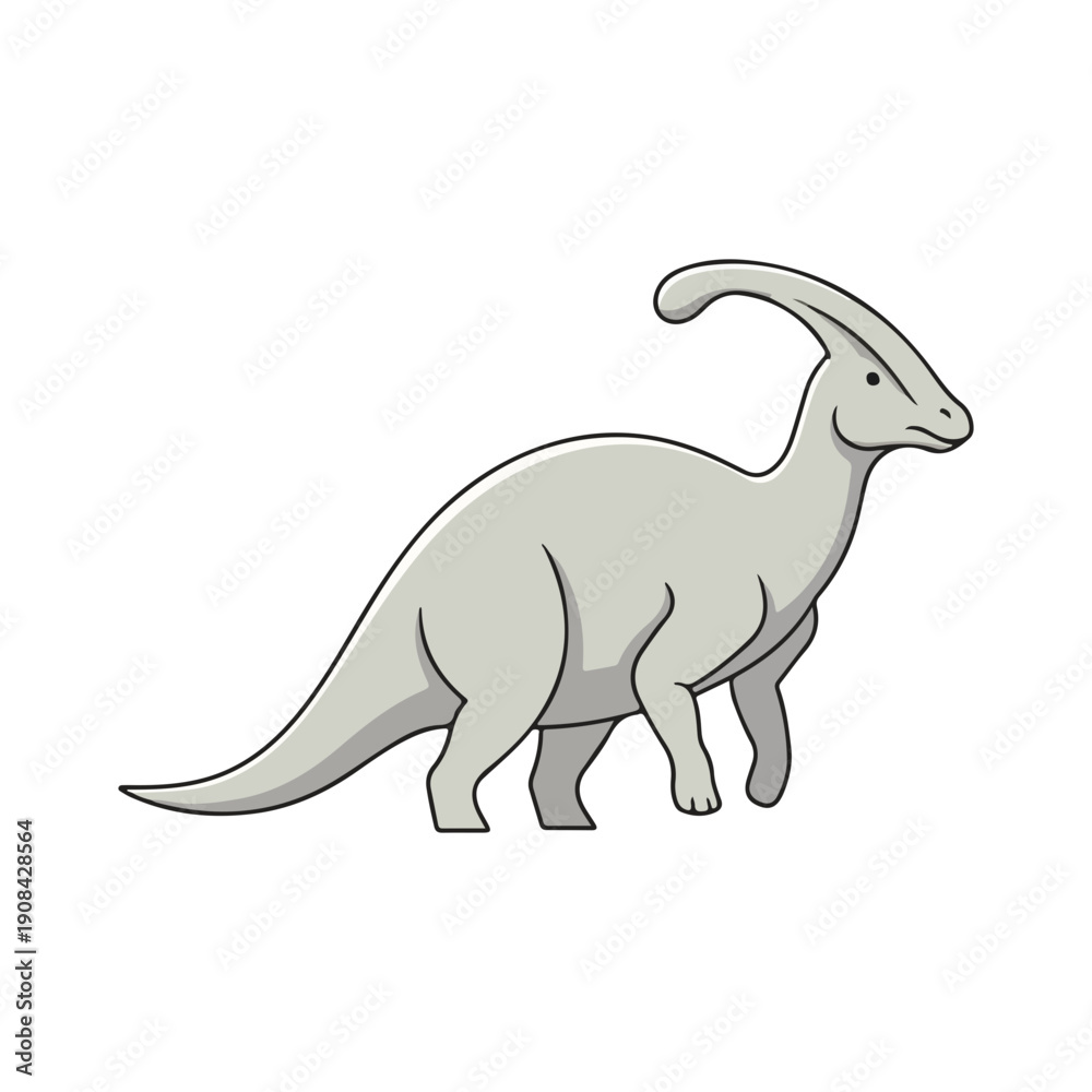 Fototapeta premium Grey Parasaurolophus Dinosaur Simple Line Art