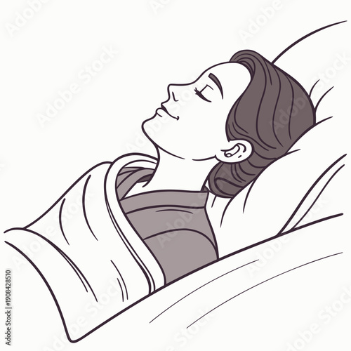 Woman resting on bed with eyes closed and head on pillow