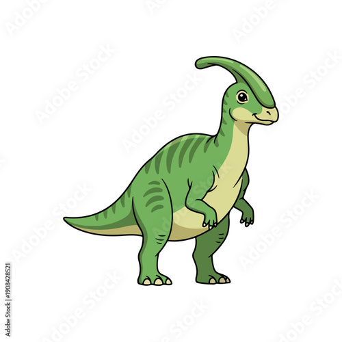 Cute Cartoon Parasaurolophus Dinosaur Vector Illustration