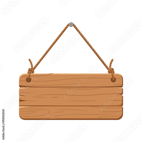 Hanging Wooden Sign Board Vector Illustration Rustic Blank Template