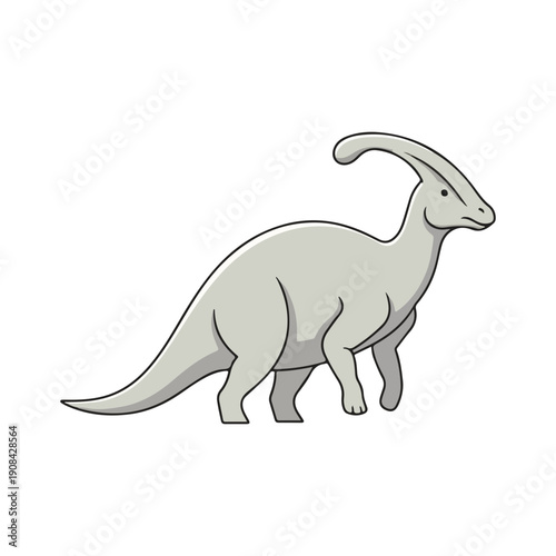 Grey Parasaurolophus Dinosaur Simple Line Art