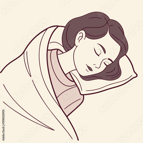 Woman sleeping on pillow under blanket sick calm