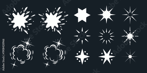 Collection of white starburst and sparkle explosion graphic elements