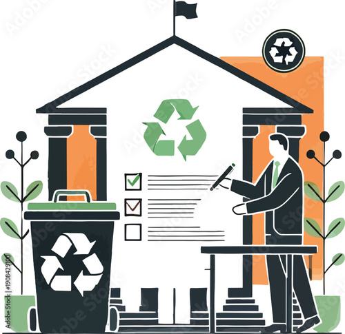 Man reviewing environmental report at government building