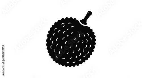 A stark black and white silhouette depicts a durian fruit showcasing its spiky exterior and distinctive stem high quality professional