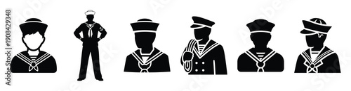Vector set illustration of sailor icons. Simple transport silhouette icon design collection.