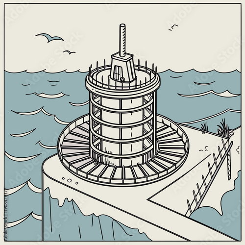 Offshore wind turbine construction platform with spiral staircase