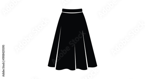A simple black silhouette depicts a flared skirt showcasing a classic and versatile fashion item high quality professional