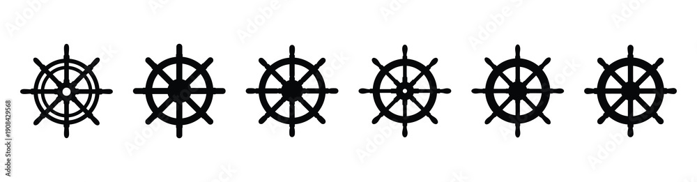 Obraz premium Vector set illustration of ship wheel icons. Simple transport silhouette icon design collection.