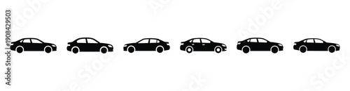 Vector set illustration of sedan car icons. Simple transport silhouette icon design collection.