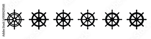 Vector set illustration of ship wheel icons. Simple transport silhouette icon design collection.