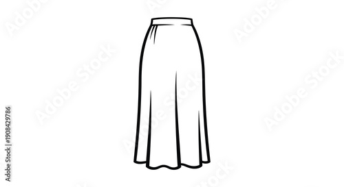 A simple black and white line drawing illustrates a long flowing skirt showcasing its elegant shape high quality